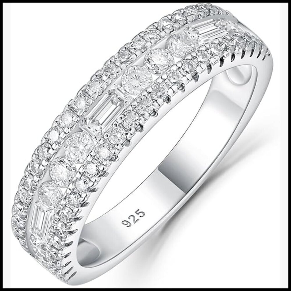 1.2cttw 925 Sterling Silver Moissanite Eternity Wedding Band Ring Emerald Cut